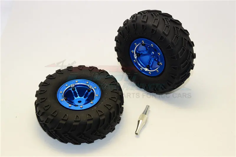 Aluminum 5 Poles Simulation Wheels In Silver Edge With 1.9" Tire & Hex Tool (Inner Black & Outer Silver Screws) - 1Pr Set Blue 1