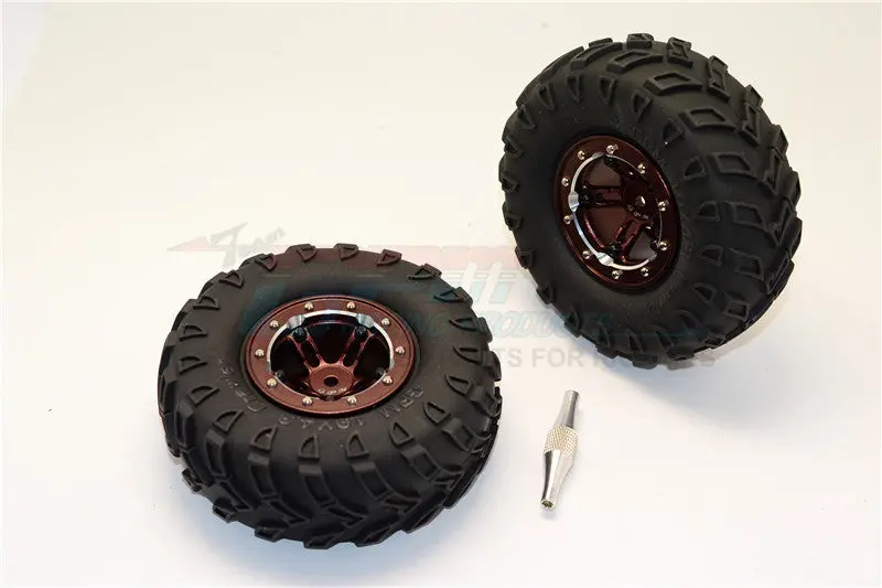 Aluminum 5 Poles Simulation Wheels In Silver Edge With 1.9" Tire & Hex Tool (Inner Black & Outer Silver Screws) - 1Pr Set Brown 1