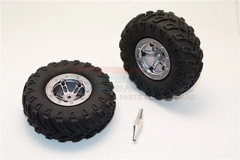 Aluminum 5 Poles Simulation Wheels In Silver Edge With 1.9" Tire & Hex Tool (Inner Black & Outer Silver Screws) - 1Pr Set Gray Silver 1