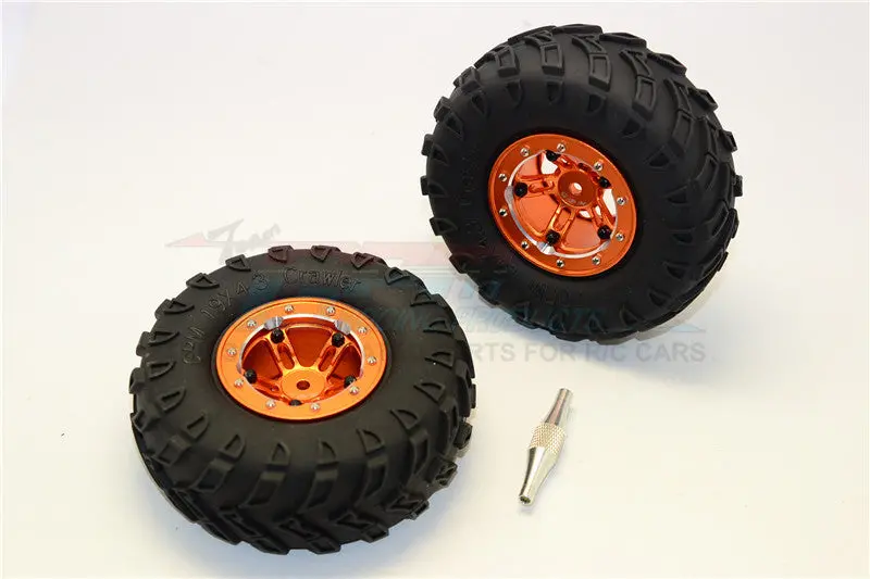 Aluminum 5 Poles Simulation Wheels In Silver Edge With 1.9" Tire & Hex Tool (Inner Black & Outer Silver Screws) - 1Pr Set Orange 1