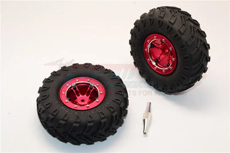 Aluminum 5 Poles Simulation Wheels In Silver Edge With 1.9" Tire & Hex Tool (Inner Black & Outer Silver Screws) - 1Pr Set Red 1