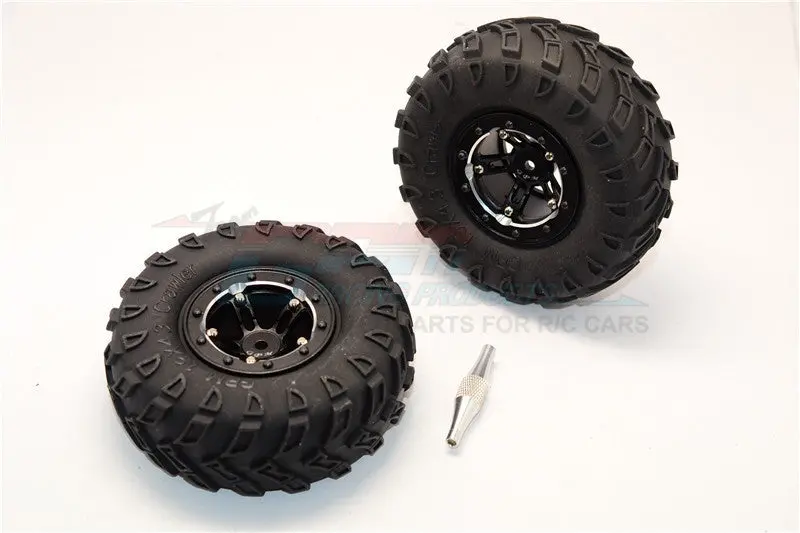 Aluminum 5 Poles Simulation Wheels In Silver Edge With 1.9" Tire & Hex Tool (Inner Silver & Outer Black Screws) - 1Pr Set Black 1