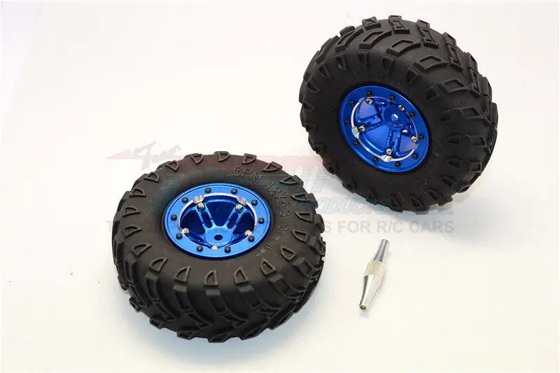 Aluminum 5 Poles Simulation Wheels In Silver Edge With 1.9" Tire & Hex Tool (Inner Silver & Outer Black Screws) - 1Pr Set Blue 1