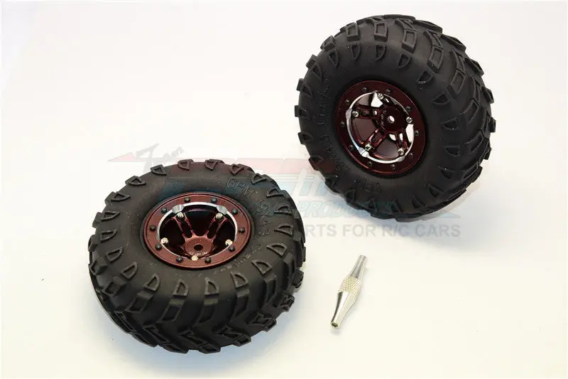 Aluminum 5 Poles Simulation Wheels In Silver Edge With 1.9" Tire & Hex Tool (Inner Silver & Outer Black Screws) - 1Pr Set Brown 1