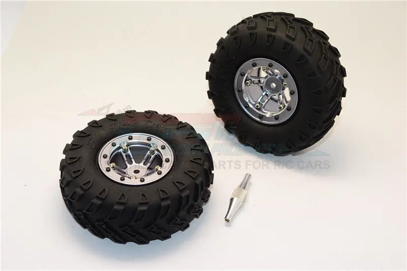 Aluminum 5 Poles Simulation Wheels In Silver Edge With 1.9" Tire & Hex Tool (Inner Silver & Outer Black Screws) - 1Pr Set Gray Silver 1