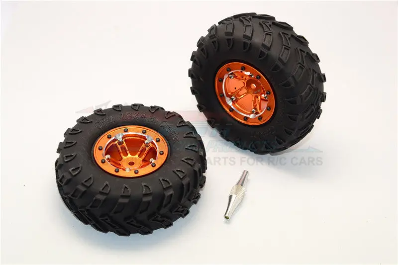 Aluminum 5 Poles Simulation Wheels In Silver Edge With 1.9" Tire & Hex Tool (Inner Silver & Outer Black Screws) - 1Pr Set Orange 1