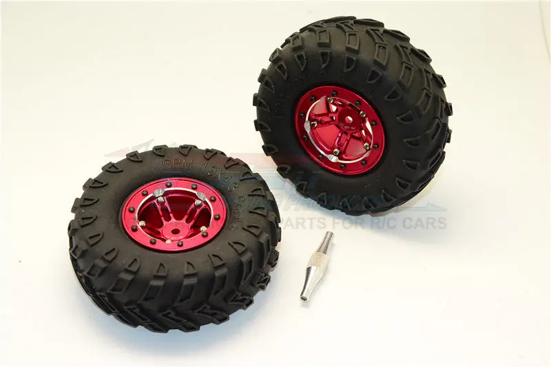 Aluminum 5 Poles Simulation Wheels In Silver Edge With 1.9" Tire & Hex Tool (Inner Silver & Outer Black Screws) - 1Pr Set Red 1
