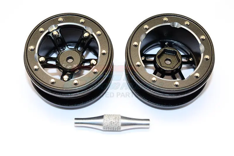 Aluminum 5 Poles Sparkling Wheels In Silver Edge For 1.9" Tire With Hex Tool - 1Pr Set Black 1