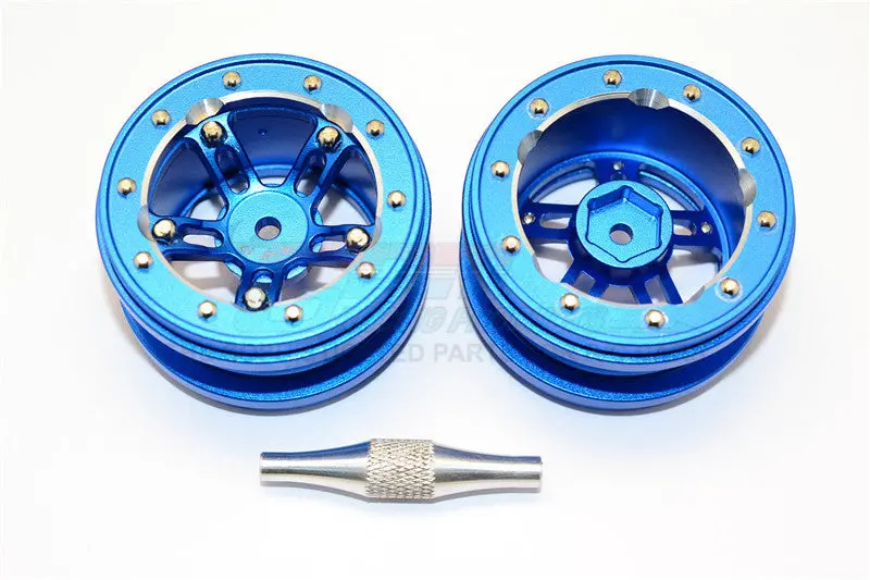 Aluminum 5 Poles Sparkling Wheels In Silver Edge For 1.9" Tire With Hex Tool - 1Pr Set Blue 1