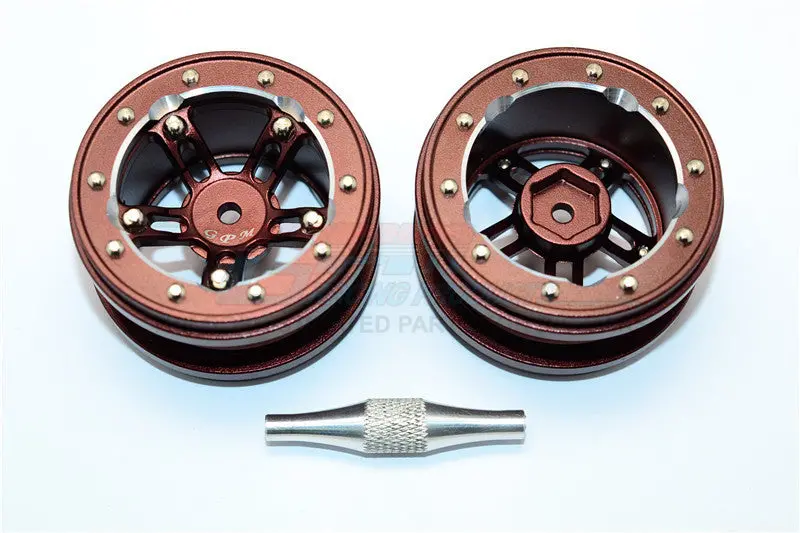 Aluminum 5 Poles Sparkling Wheels In Silver Edge For 1.9" Tire With Hex Tool - 1Pr Set Brown 1