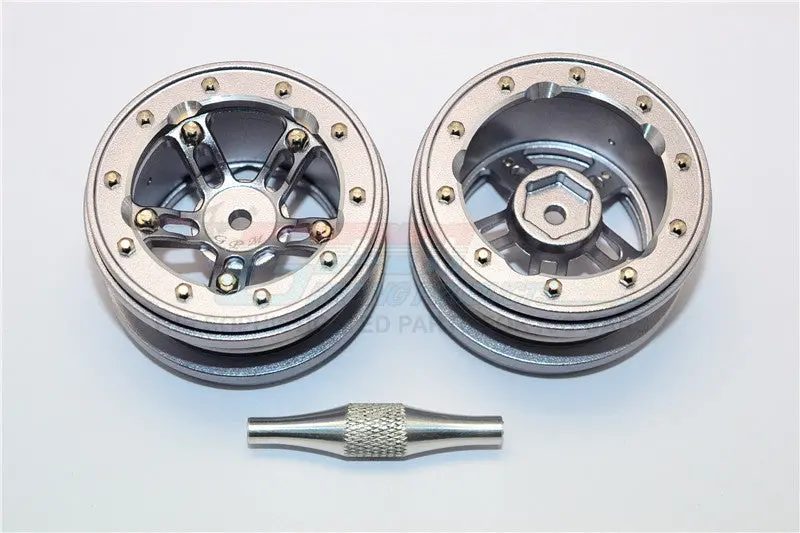 Aluminum 5 Poles Sparkling Wheels In Silver Edge For 1.9" Tire With Hex Tool - 1Pr Set Gray Silver 1