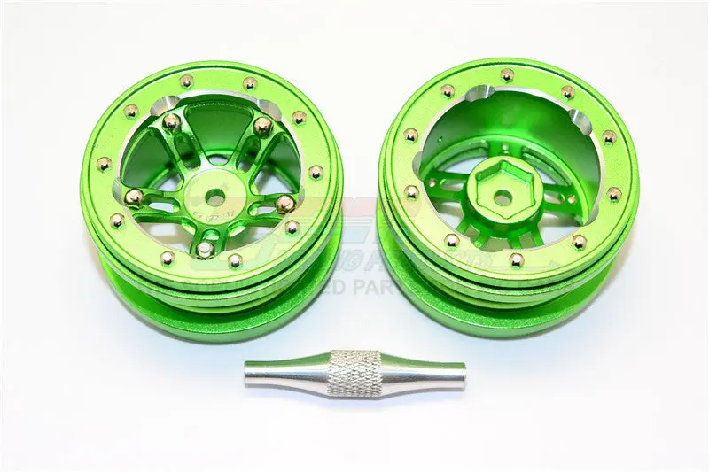 Aluminum 5 Poles Sparkling Wheels In Silver Edge For 1.9" Tire With Hex Tool - 1Pr Set Green 1