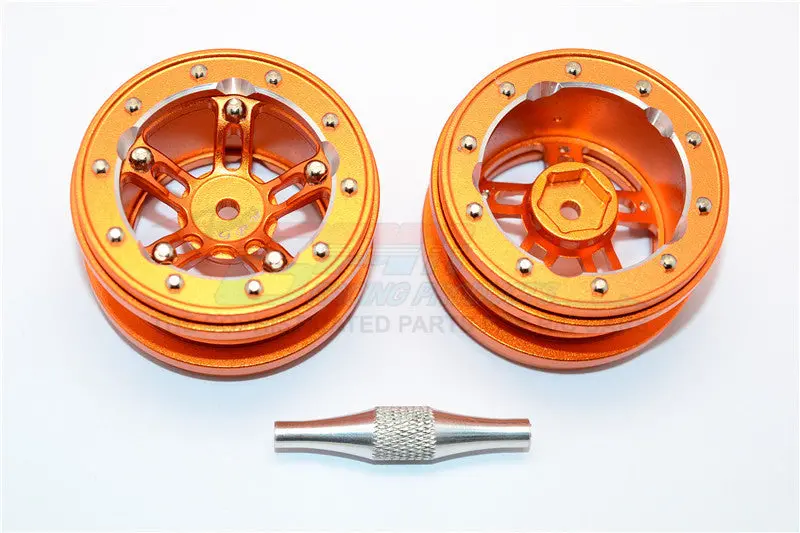 Aluminum 5 Poles Sparkling Wheels In Silver Edge For 1.9" Tire With Hex Tool - 1Pr Set Orange 1