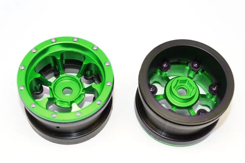 Aluminum 6 Poles Beadlock & Nylon Wheels Frame For 2.2'' Tire (Use With 12Mm Hex) - 1Pr Green 1