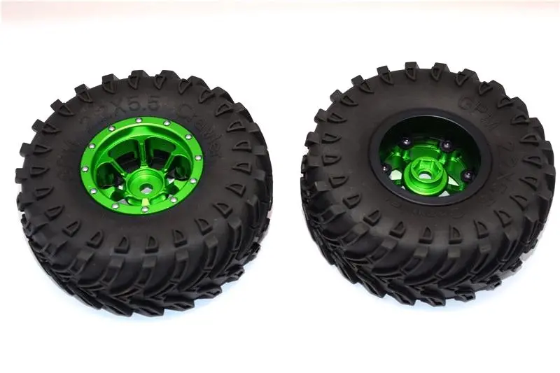 Aluminum 6 Poles Beadlock & Nylon Wheels Frame With 2.2'' Tire & Foam Insert (Use With 12Mm Hex) - 1Pr Green 1