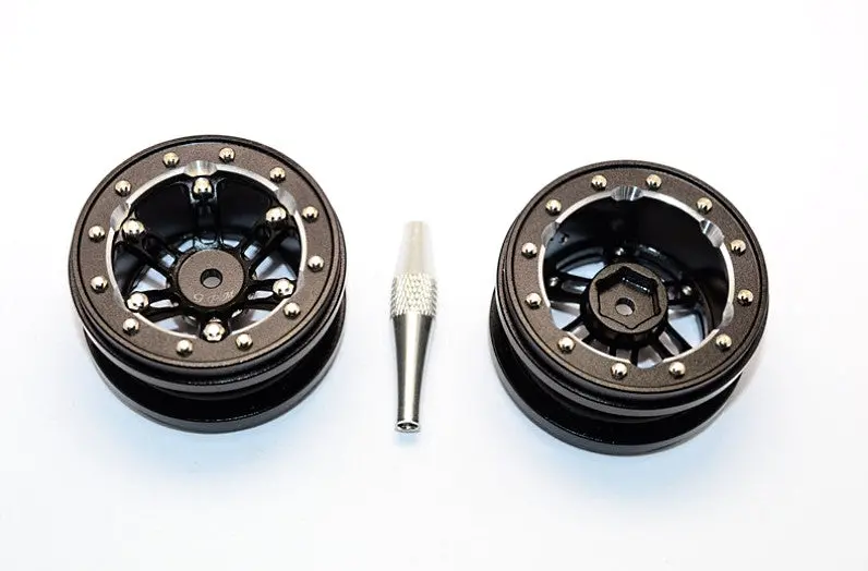 Aluminum 6 Poles Simulation Wheels In Silver Edge For 1.9" Tire With Hex Tool - 1Pr Set Black 1
