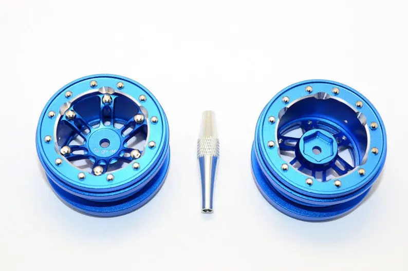 Aluminum 6 Poles Simulation Wheels In Silver Edge For 1.9" Tire With Hex Tool - 1Pr Set Blue 1