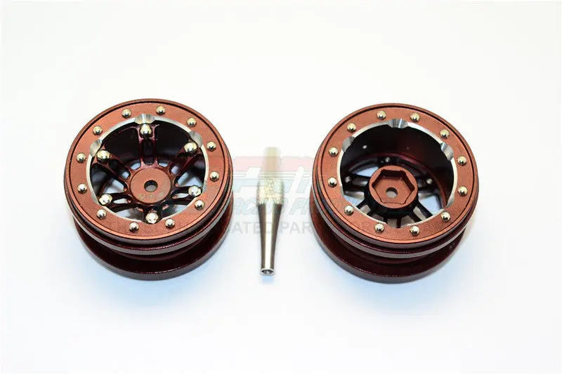Aluminum 6 Poles Simulation Wheels In Silver Edge For 1.9" Tire With Hex Tool - 1Pr Set Brown 1