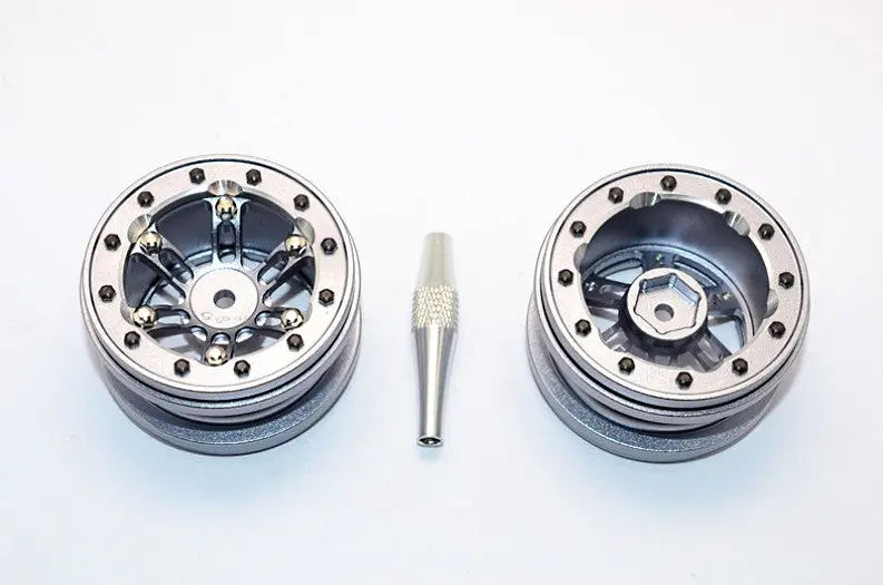 Aluminum 6 Poles Simulation Wheels In Silver Edge For 1.9" Tire With Hex Tool - 1Pr Set Gray Silver 1