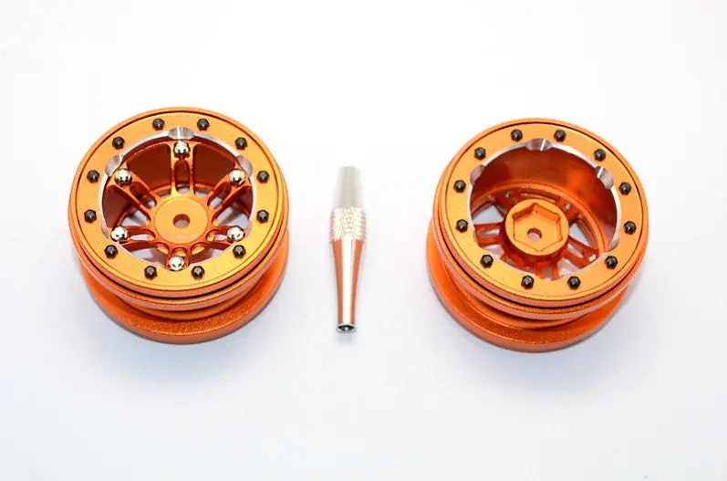 Aluminum 6 Poles Simulation Wheels In Silver Edge For 1.9" Tire With Hex Tool - 1Pr Set Orange 1