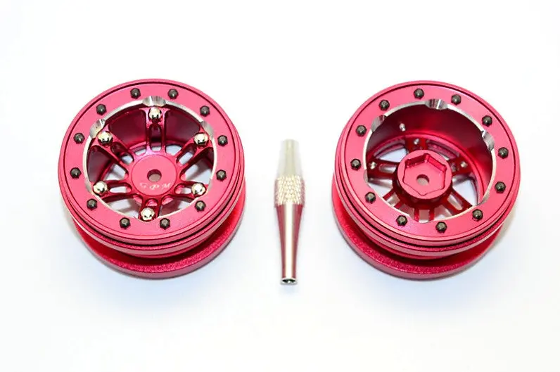 Aluminum 6 Poles Simulation Wheels In Silver Edge For 1.9" Tire With Hex Tool - 1Pr Set Red 1