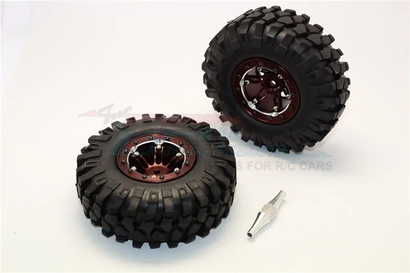 Aluminum 6 Poles Simulation Wheels In Silver Edge With 1.9" Crawler Tire & Hex Tool (Inner Silver & Outer Black Screws) - 1Pr Set Brown 1