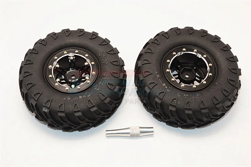 Aluminum 6 Poles Simulation Wheels In Silver Edge With 1.9" Tire & Hex Tool (All Silver Screws) - 1Pr Set Black 1