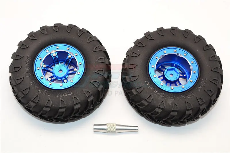 Aluminum 6 Poles Simulation Wheels In Silver Edge With 1.9" Tire & Hex Tool (All Silver Screws) - 1Pr Set Blue 1