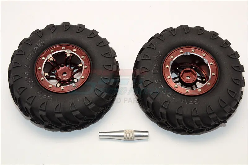 Aluminum 6 Poles Simulation Wheels In Silver Edge With 1.9" Tire & Hex Tool (All Silver Screws) - 1Pr Set Brown 1