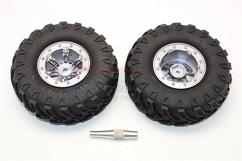 Aluminum 6 Poles Simulation Wheels In Silver Edge With 1.9" Tire & Hex Tool (All Silver Screws) - 1Pr Set Gray Silver 1