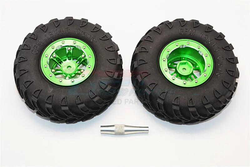 Aluminum 6 Poles Simulation Wheels In Silver Edge With 1.9" Tire & Hex Tool (All Silver Screws) - 1Pr Set Green 1