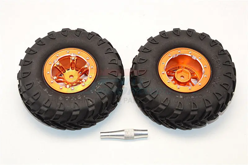 Aluminum 6 Poles Simulation Wheels In Silver Edge With 1.9" Tire & Hex Tool (All Silver Screws) - 1Pr Set Orange 1