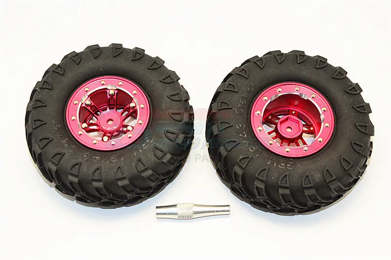 Aluminum 6 Poles Simulation Wheels In Silver Edge With 1.9" Tire & Hex Tool (All Silver Screws) - 1Pr Set Red 1