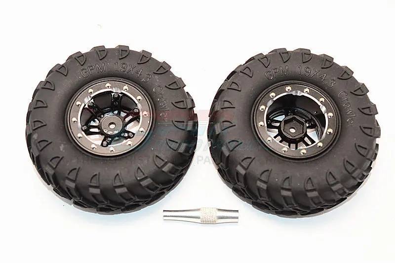 Aluminum 6 Poles Simulation Wheels In Silver Edge With 1.9" Tire & Hex Tool (Inner Black & Outer Silver Screws) - 1Pr Set Black 1
