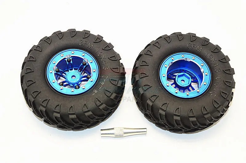 Aluminum 6 Poles Simulation Wheels In Silver Edge With 1.9" Tire & Hex Tool (Inner Black & Outer Silver Screws) - 1Pr Set Blue 1
