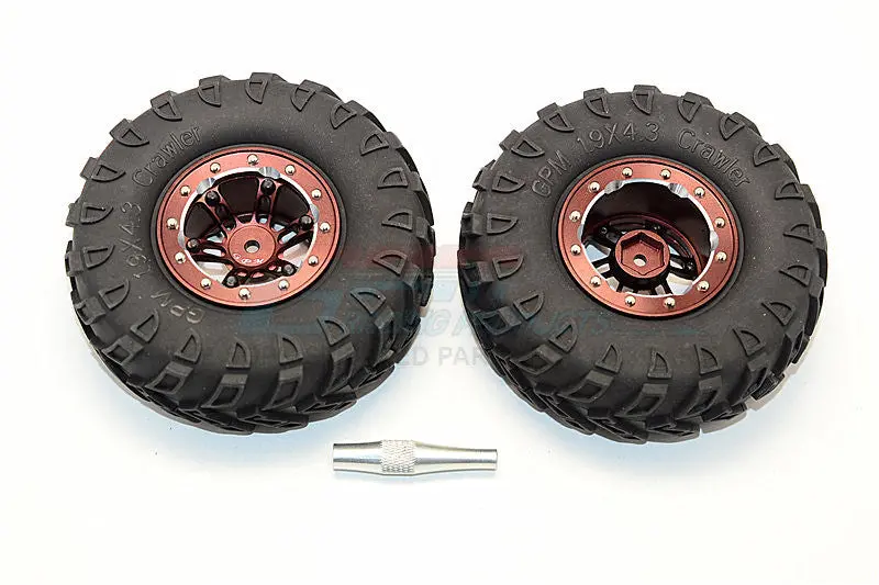 Aluminum 6 Poles Simulation Wheels In Silver Edge With 1.9" Tire & Hex Tool (Inner Black & Outer Silver Screws) - 1Pr Set Brown 1