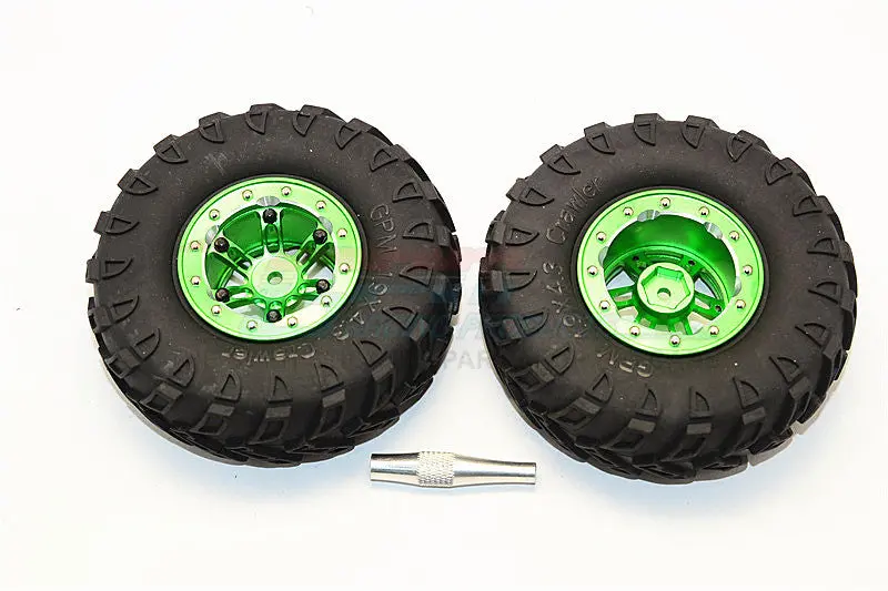 Aluminum 6 Poles Simulation Wheels In Silver Edge With 1.9" Tire & Hex Tool (Inner Black & Outer Silver Screws) - 1Pr Set Green 1