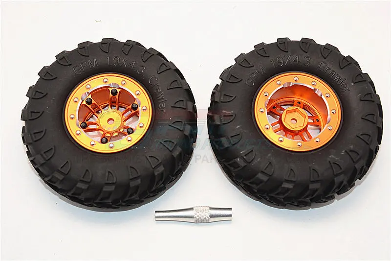 Aluminum 6 Poles Simulation Wheels In Silver Edge With 1.9" Tire & Hex Tool (Inner Black & Outer Silver Screws) - 1Pr Set Orange 1
