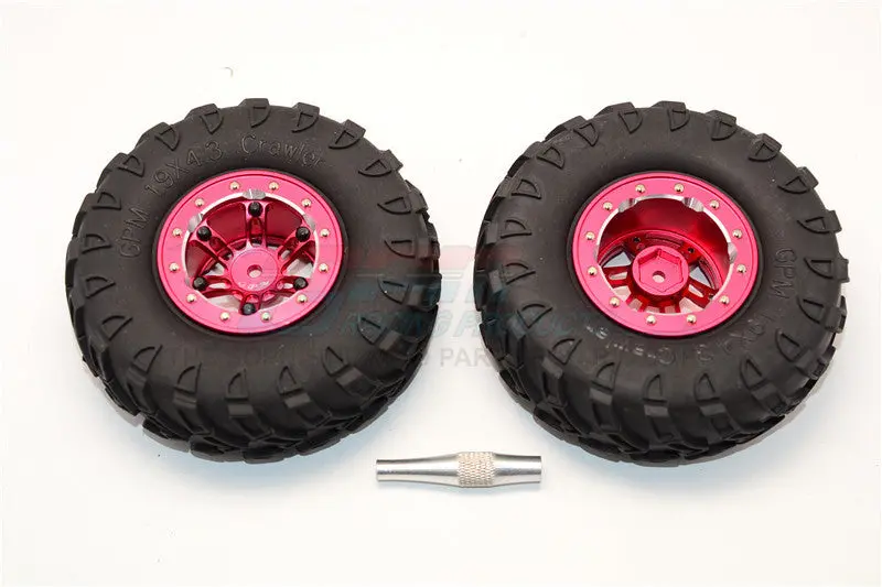 Aluminum 6 Poles Simulation Wheels In Silver Edge With 1.9" Tire & Hex Tool (Inner Black & Outer Silver Screws) - 1Pr Set Red 1