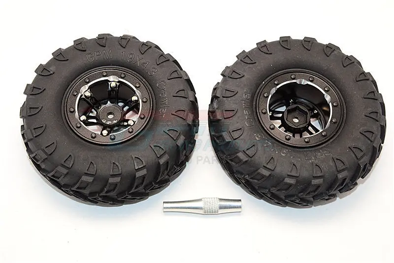 Aluminum 6 Poles Simulation Wheels In Silver Edge With 1.9" Tire & Hex Tool (Inner Silver & Outer Black Screws) - 1Pr Set Black 1