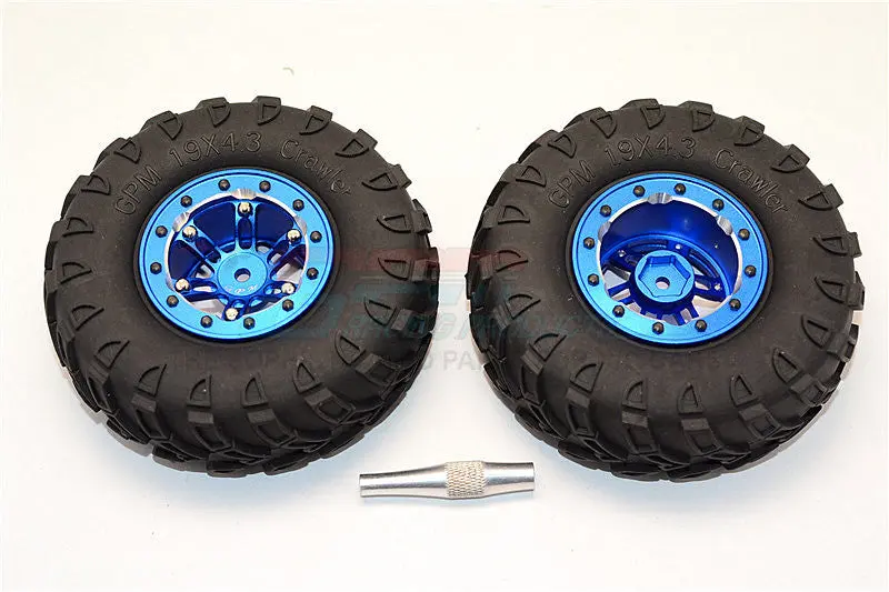 Aluminum 6 Poles Simulation Wheels In Silver Edge With 1.9" Tire & Hex Tool (Inner Silver & Outer Black Screws) - 1Pr Set Blue 1