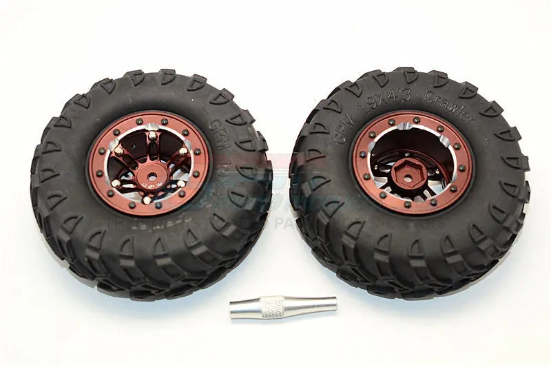 Aluminum 6 Poles Simulation Wheels In Silver Edge With 1.9" Tire & Hex Tool (Inner Silver & Outer Black Screws) - 1Pr Set Brown 1