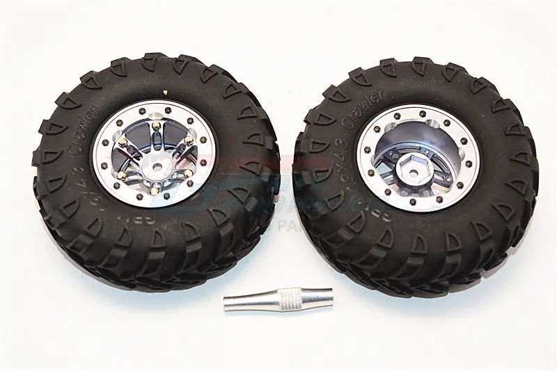 Aluminum 6 Poles Simulation Wheels In Silver Edge With 1.9" Tire & Hex Tool (Inner Silver & Outer Black Screws) - 1Pr Set Gray Silver 1