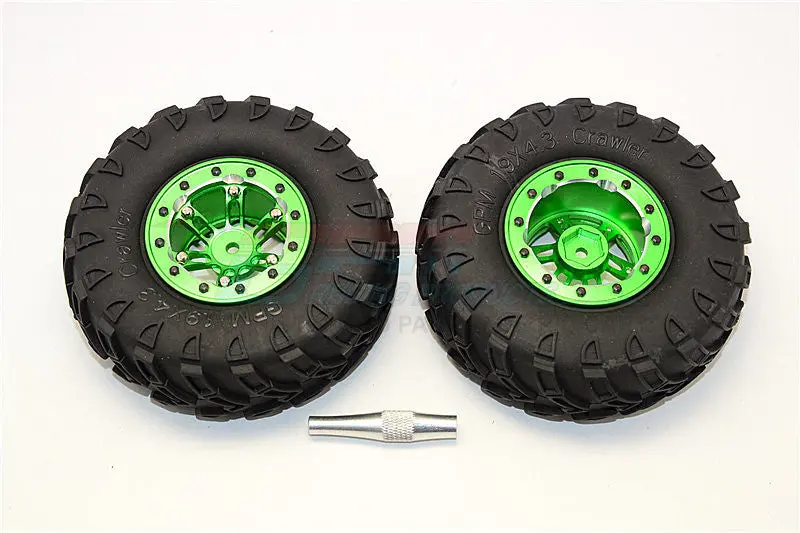 Aluminum 6 Poles Simulation Wheels In Silver Edge With 1.9" Tire & Hex Tool (Inner Silver & Outer Black Screws) - 1Pr Set Green 1