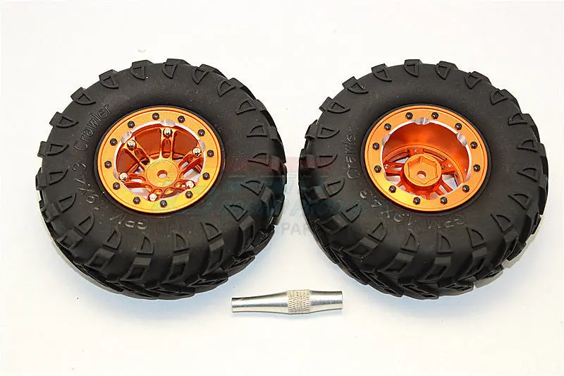 Aluminum 6 Poles Simulation Wheels In Silver Edge With 1.9" Tire & Hex Tool (Inner Silver & Outer Black Screws) - 1Pr Set Orange 1