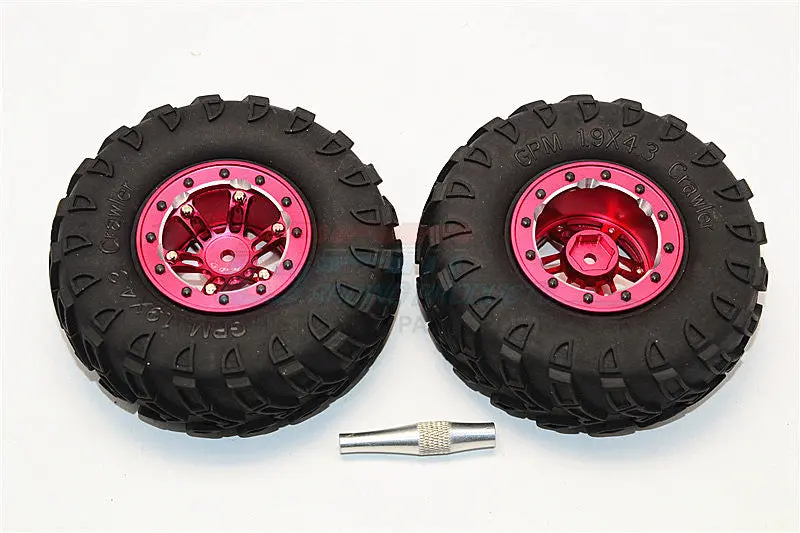 Aluminum 6 Poles Simulation Wheels In Silver Edge With 1.9" Tire & Hex Tool (Inner Silver & Outer Black Screws) - 1Pr Set Red 1