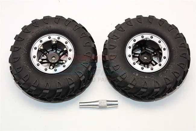 Aluminum 6 Poles Simulation Wheels With 1.9" Tire & Hex Tool  (Custom Colors) - 1Pr Set Black+Silver 1
