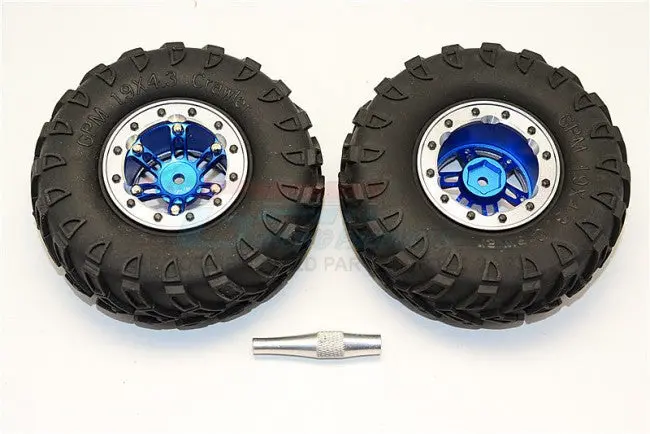 Aluminum 6 Poles Simulation Wheels With 1.9" Tire & Hex Tool  (Custom Colors) - 1Pr Set Blue+Silver 1