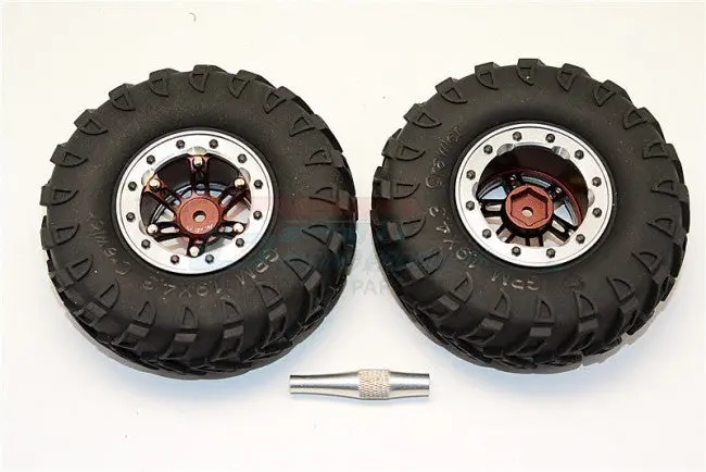 Aluminum 6 Poles Simulation Wheels With 1.9" Tire & Hex Tool  (Custom Colors) - 1Pr Set Brown+Gray Silver 1