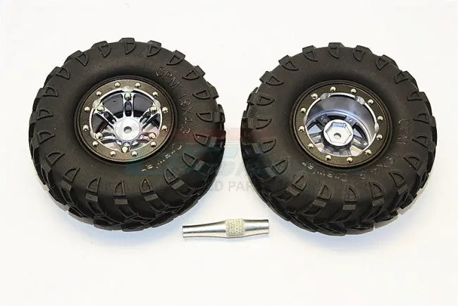 Aluminum 6 Poles Simulation Wheels With 1.9" Tire & Hex Tool  (Custom Colors) - 1Pr Set Gray Silver+Black 1